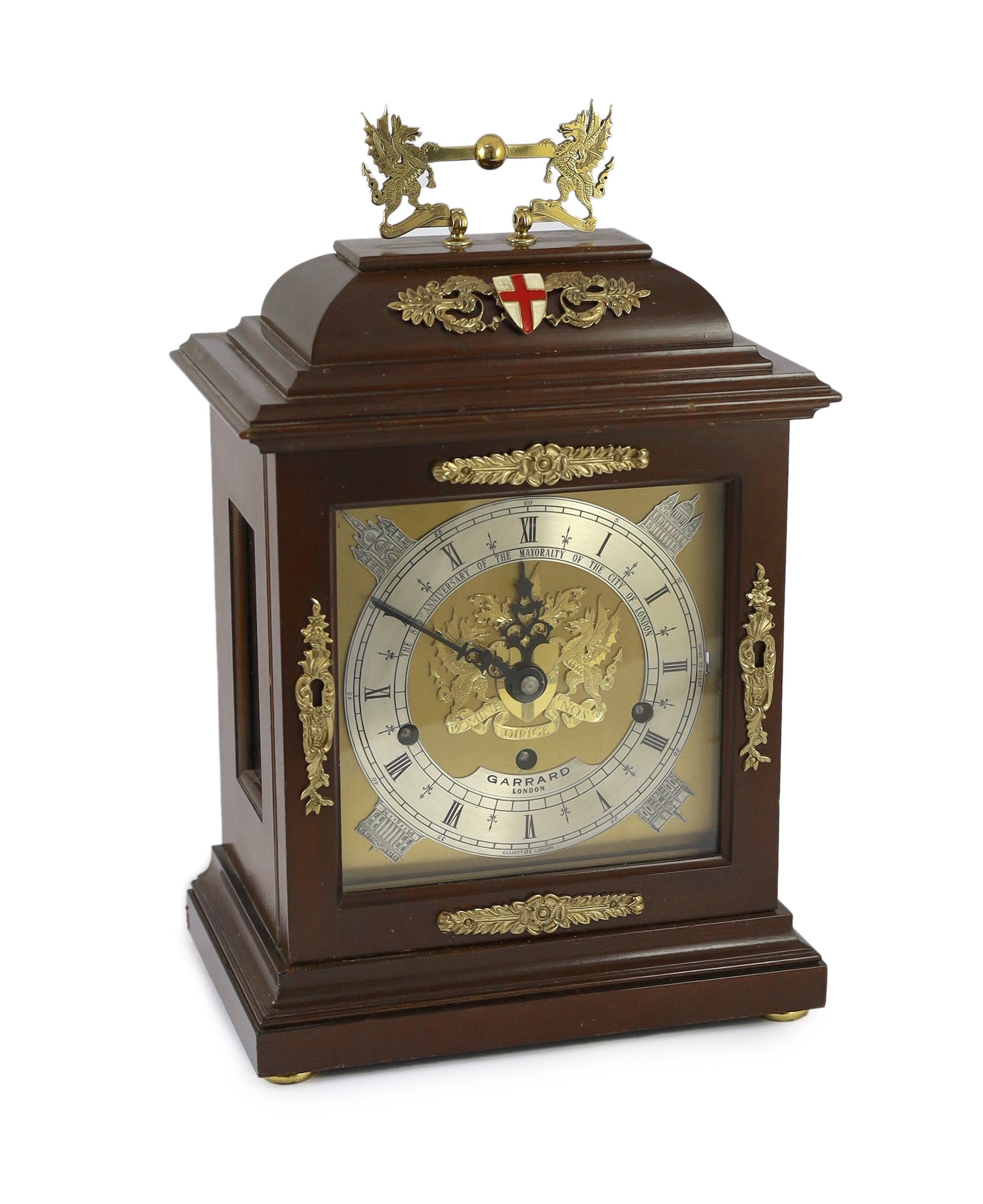 An Elliott for Garrards bracket clock, ’The 800th anniversary of the Mayoralty of the City of London’’ Height 37cms.